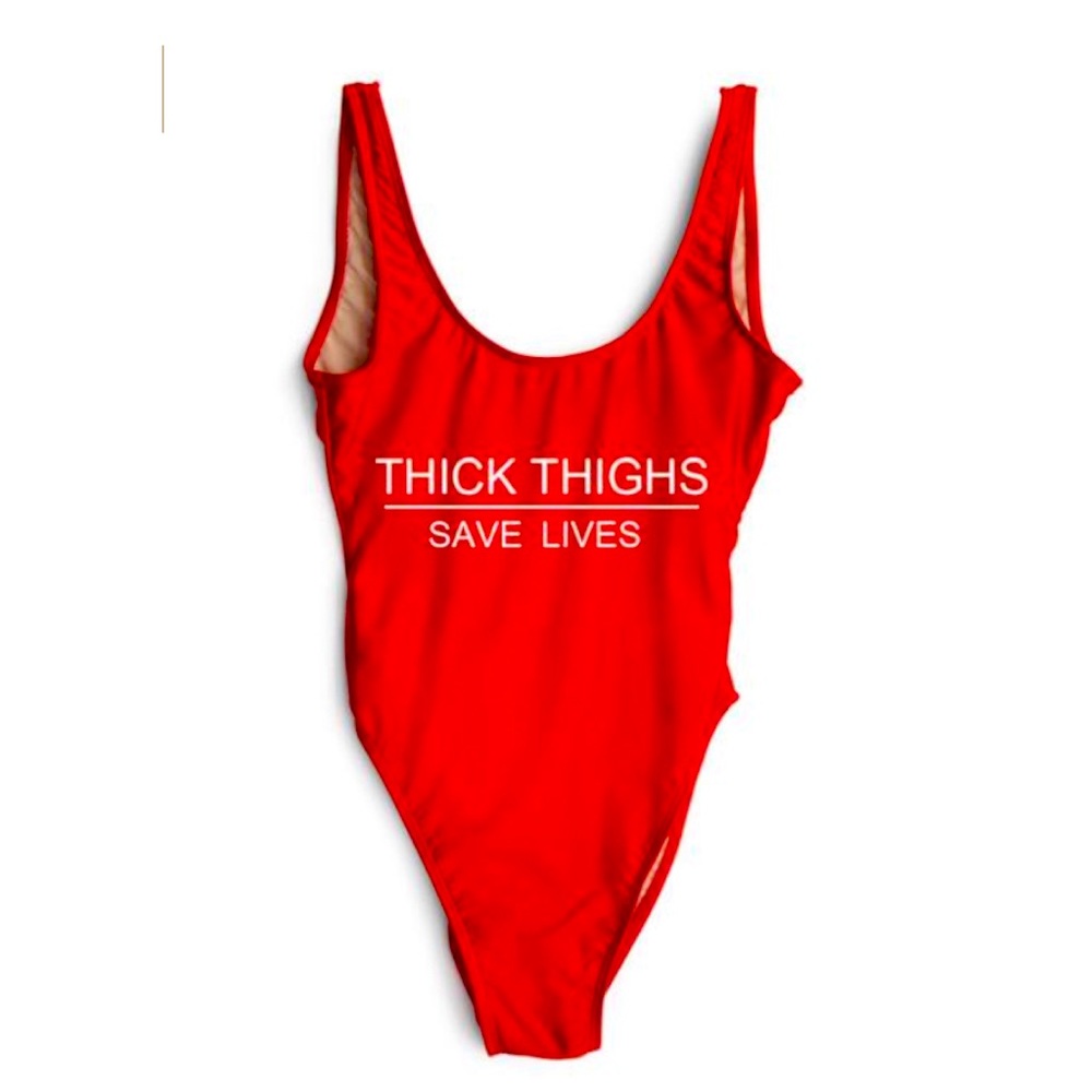 THICK THIGHS SAVE LIVES bathing suit.